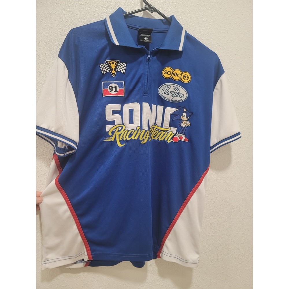 Sonic polo racing shirt quart zip embroidered sonic logos licensed SEGA size XS